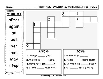 pic 1St Grade Crossword Puzzles