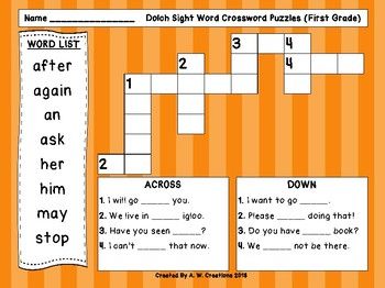 pics 1St Grade Crossword Puzzles