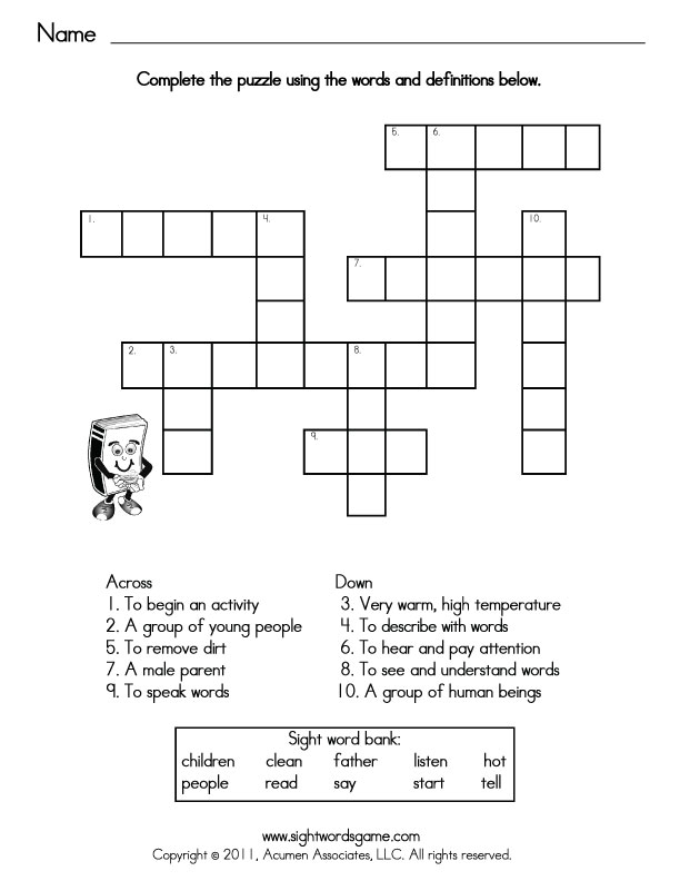 pic 1St Grade Crossword Puzzles