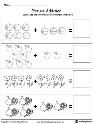 pics Addition Counting Kindergarten Math Worksheets