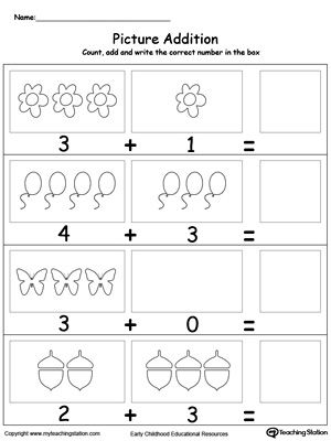 photo Addition Counting Kindergarten Math Worksheets