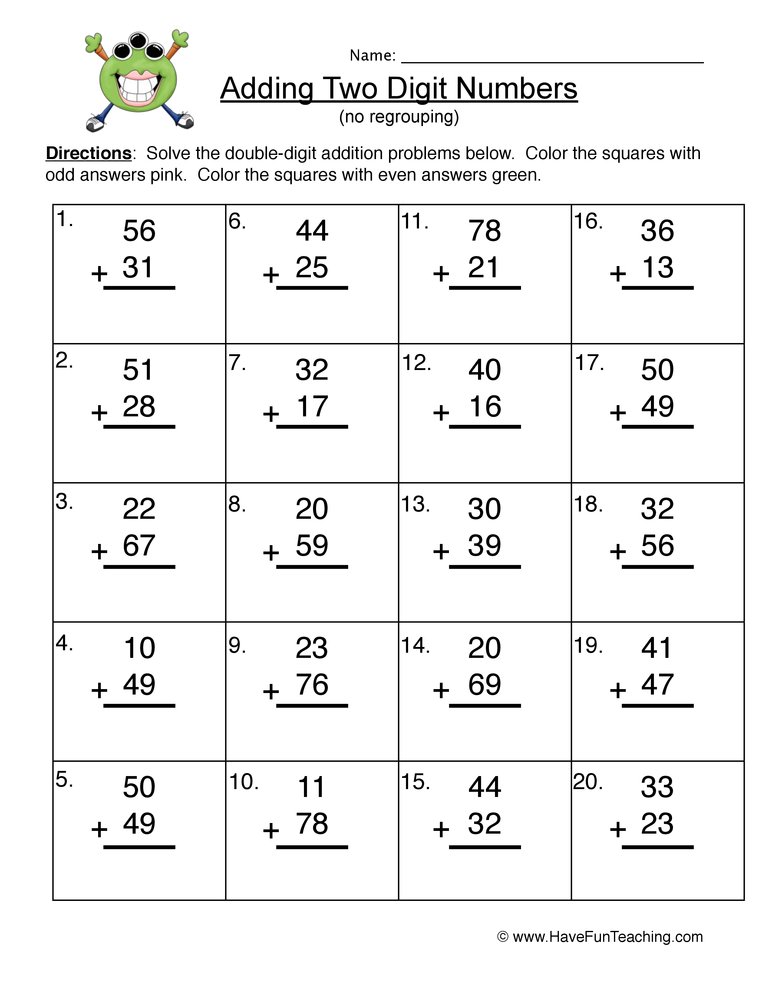 photo Double Digit Addition Without Regrouping Worksheets