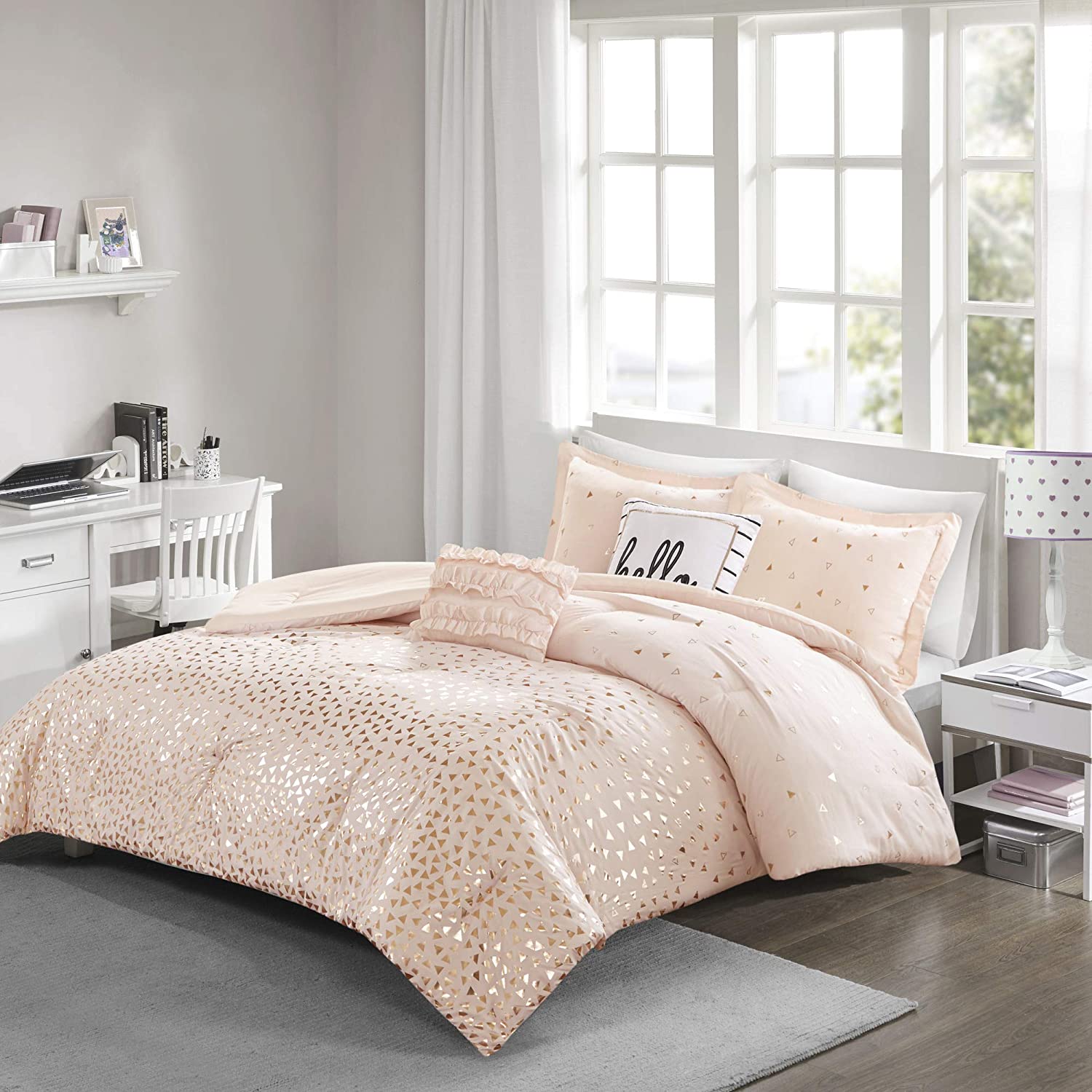 photo Grey And Rose Gold Comforter Set