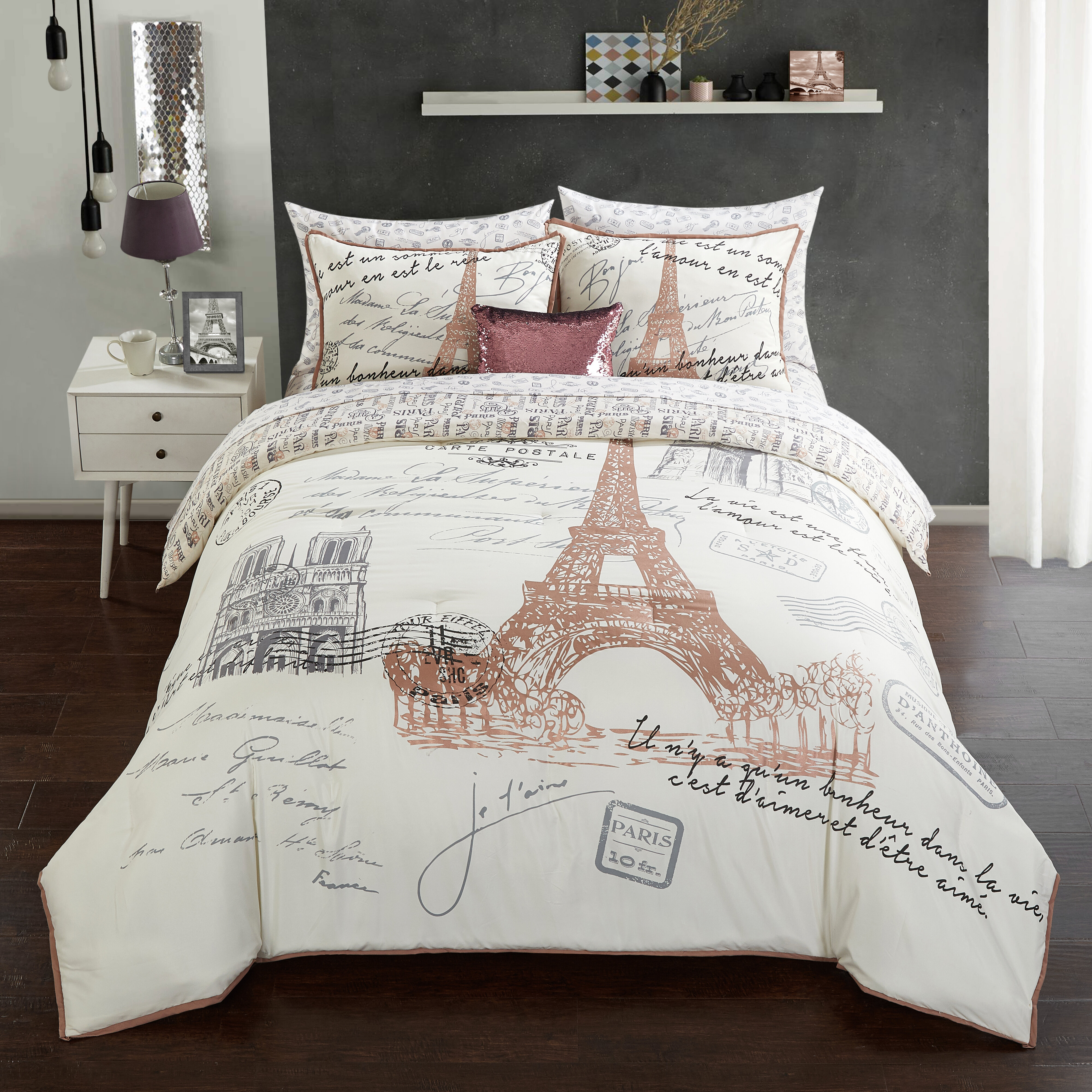 pix Grey And Rose Gold Comforter Set