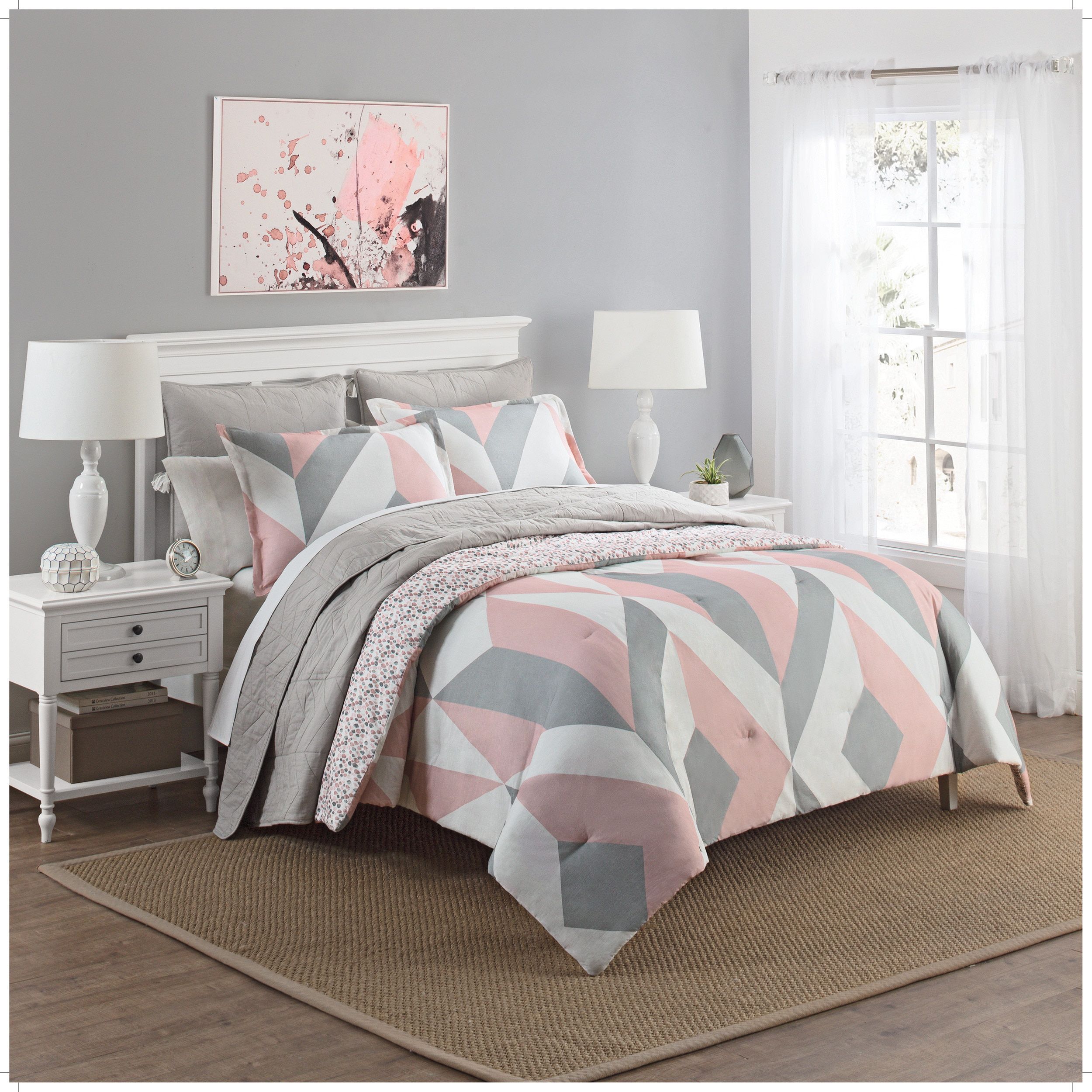 photo Grey And Rose Gold Comforter Set