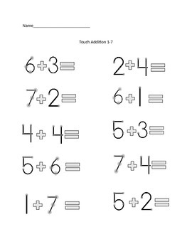 photo Kindergarten Touch Math Addition Worksheets