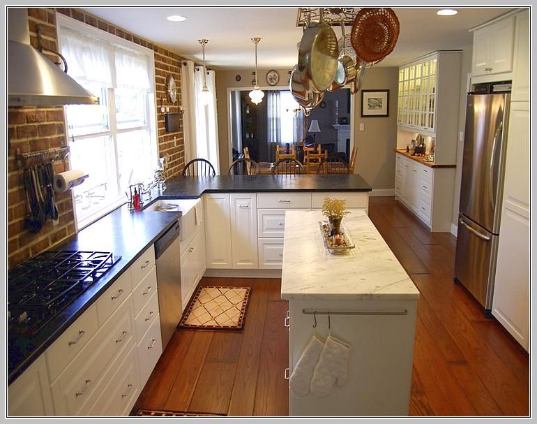 photo Narrow Kitchen Design With Island