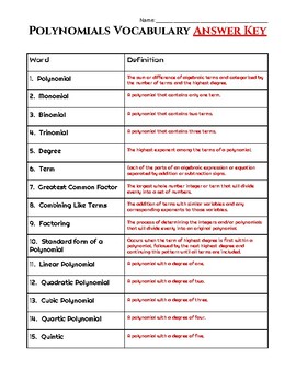 Featured image of post Polynomial Vocabulary Worksheet