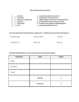 images Polynomial Vocabulary Worksheet