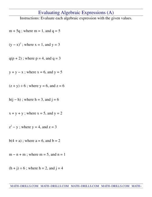 picture Problems 6Th Grade Algebraic Expressions Worksheets With Answers