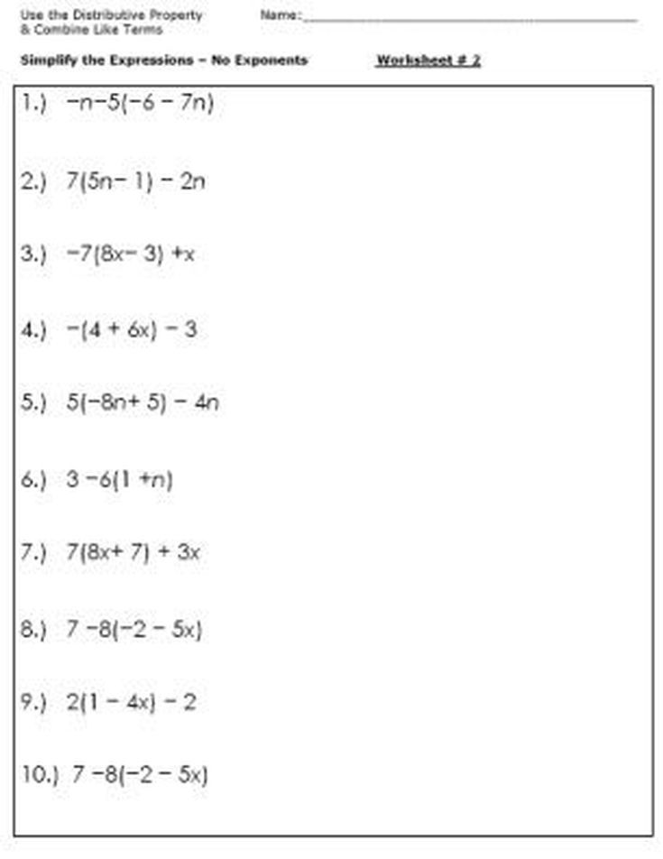 wallpapers Simplifying 6Th Grade Algebraic Expressions Worksheets With Answers