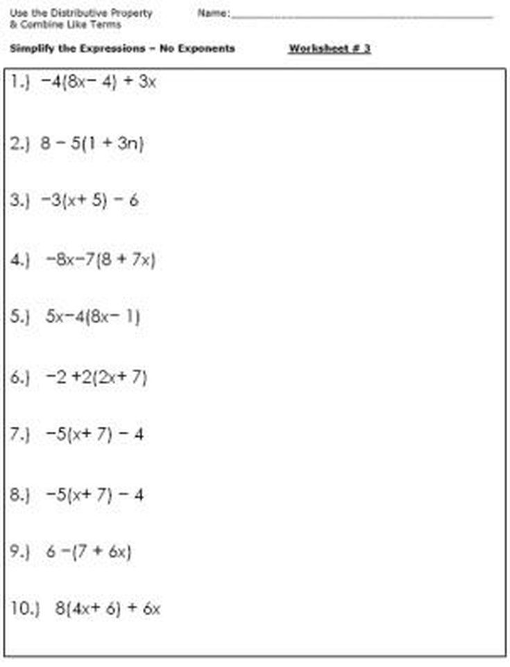 images Simplifying 6Th Grade Algebraic Expressions Worksheets With Answers