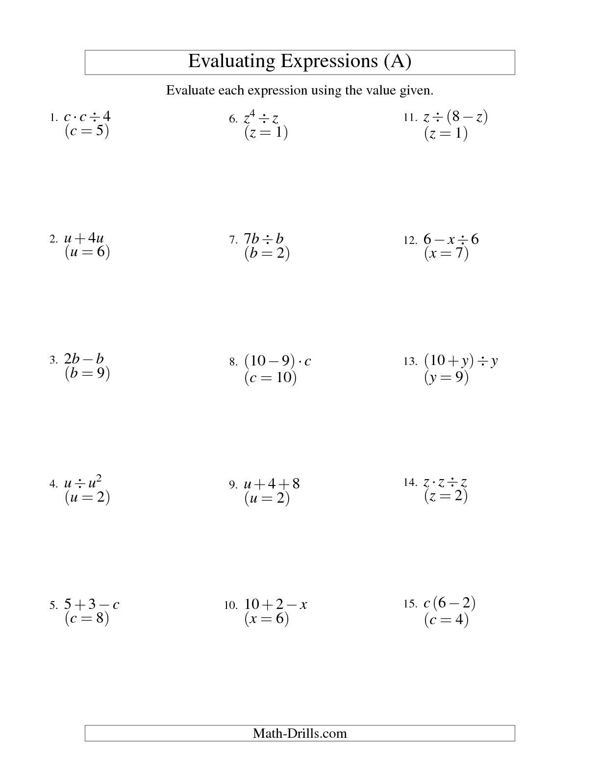 wallpapers Sixth Grade 6Th Grade Algebraic Expressions Worksheets With Answers