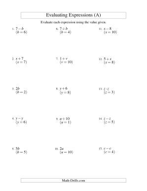 images Solving Algebraic Expressions Worksheets 6Th Grade