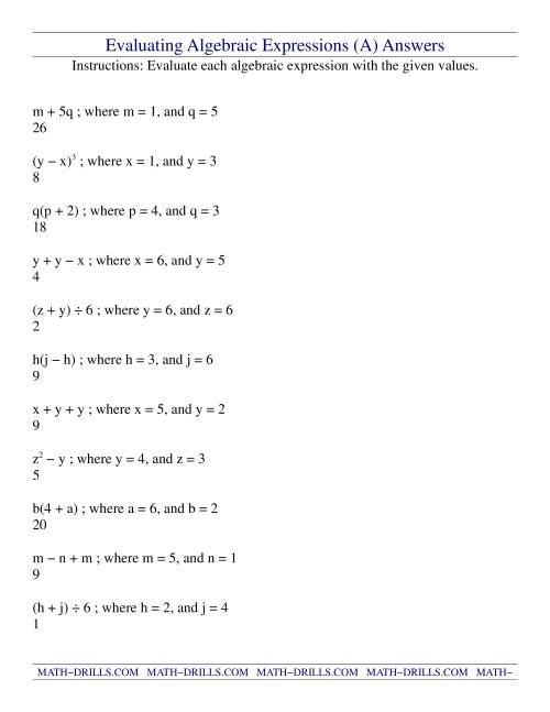 photo Solving Algebraic Expressions Worksheets 6Th Grade