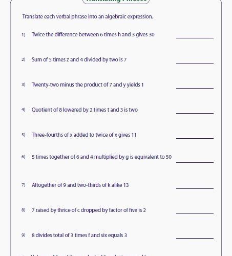 photo Translate 6Th Grade Algebraic Expressions Worksheets With Answers