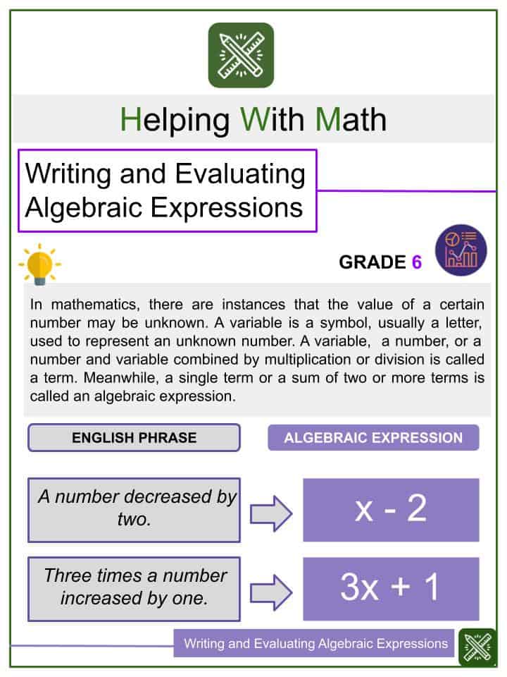 images Writing 6Th Grade Algebraic Expressions Worksheets With Answers