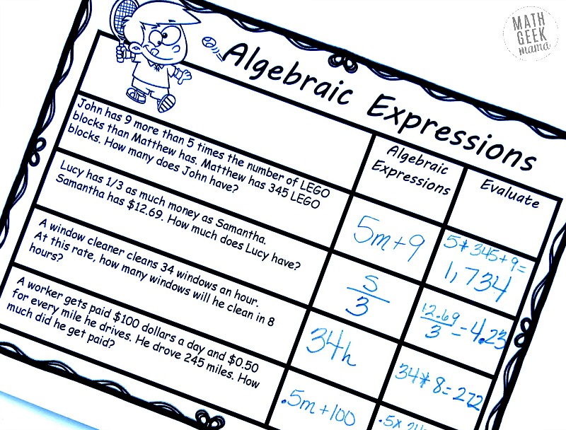 pic Writing 6Th Grade Algebraic Expressions Worksheets With Answers